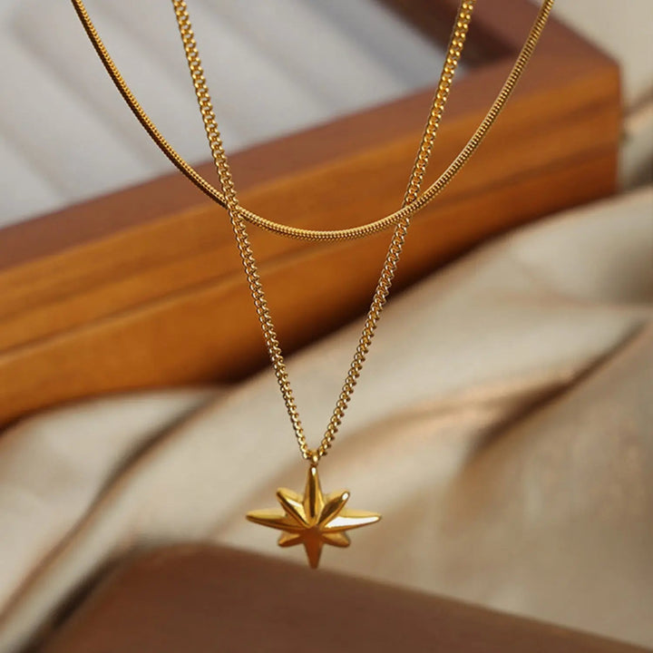 LOVCIA Star Pendant Double-Layered Titanium Steel Necklace