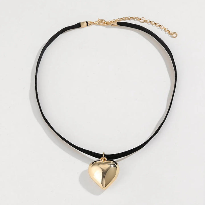 LOVCIA Heart Pendant Velvet Rope Choker Necklace