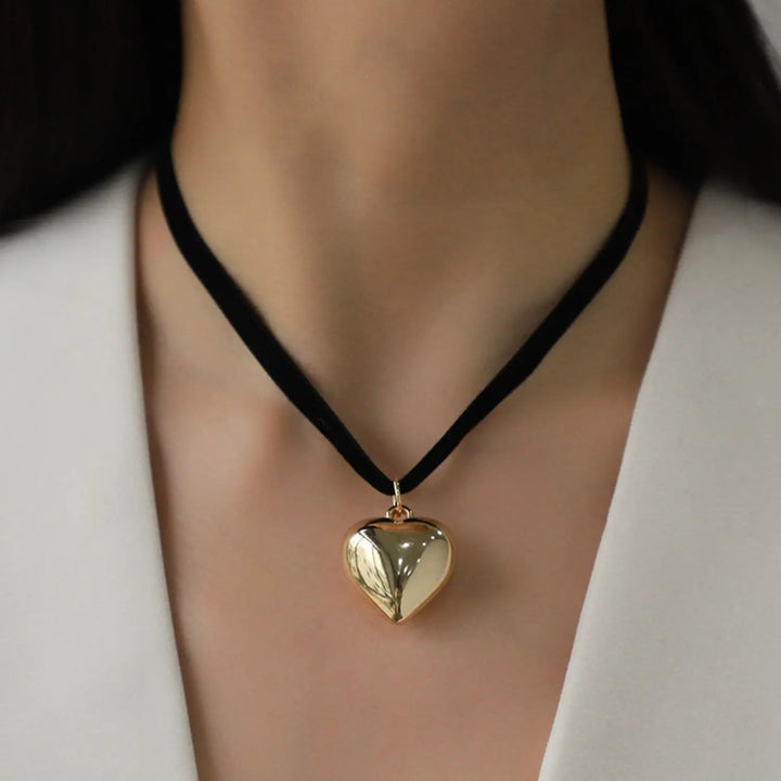 LOVCIA Heart Pendant Velvet Rope Choker Necklace