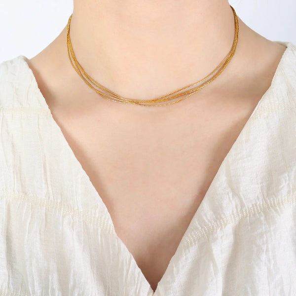 LOVCIA 18K Gold-Plated Multi-Layer Clavicle Chain Necklace