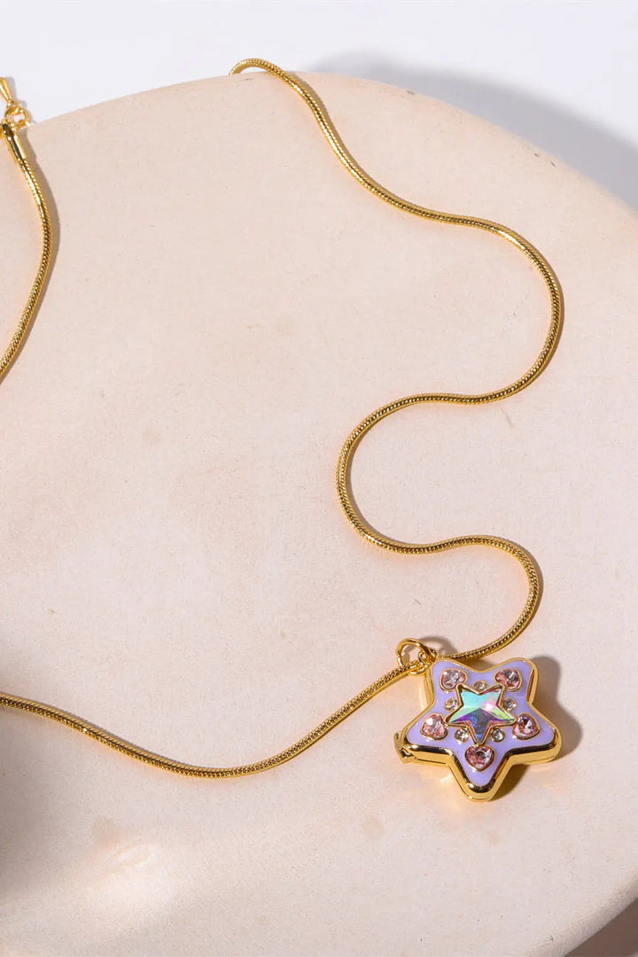 LOVCIA Rhinestone Decor Star Box Pendant Necklace