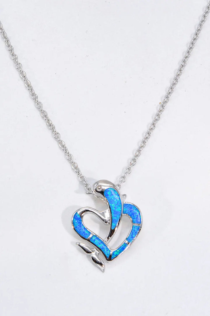 LOVCIA Opal Dolphin Heart Chain-Link Necklace