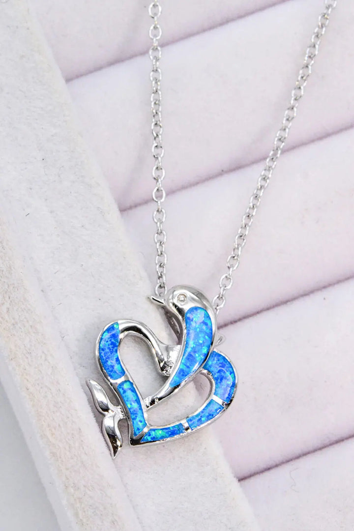 LOVCIA Opal Dolphin Heart Chain-Link Necklace