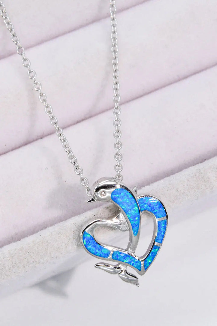 LOVCIA Opal Dolphin Heart Chain-Link Necklace