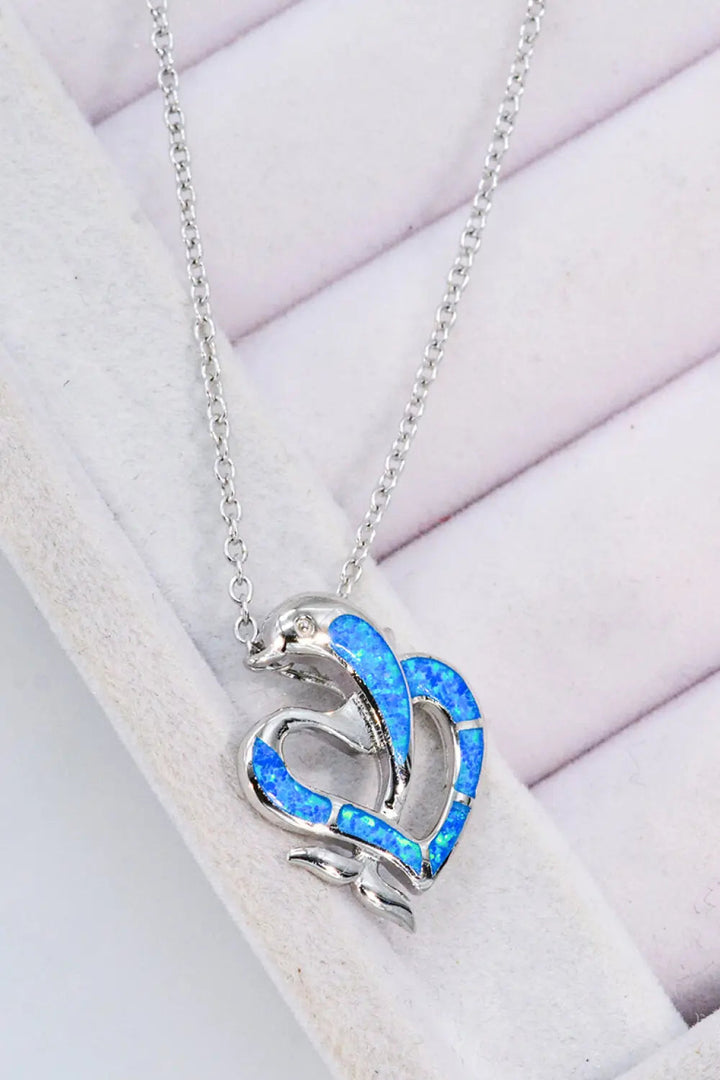 LOVCIA Opal Dolphin Heart Chain-Link Necklace