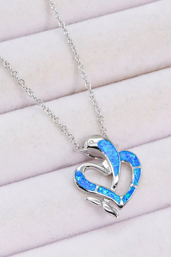 LOVCIA Opal Dolphin Heart Chain-Link Necklace