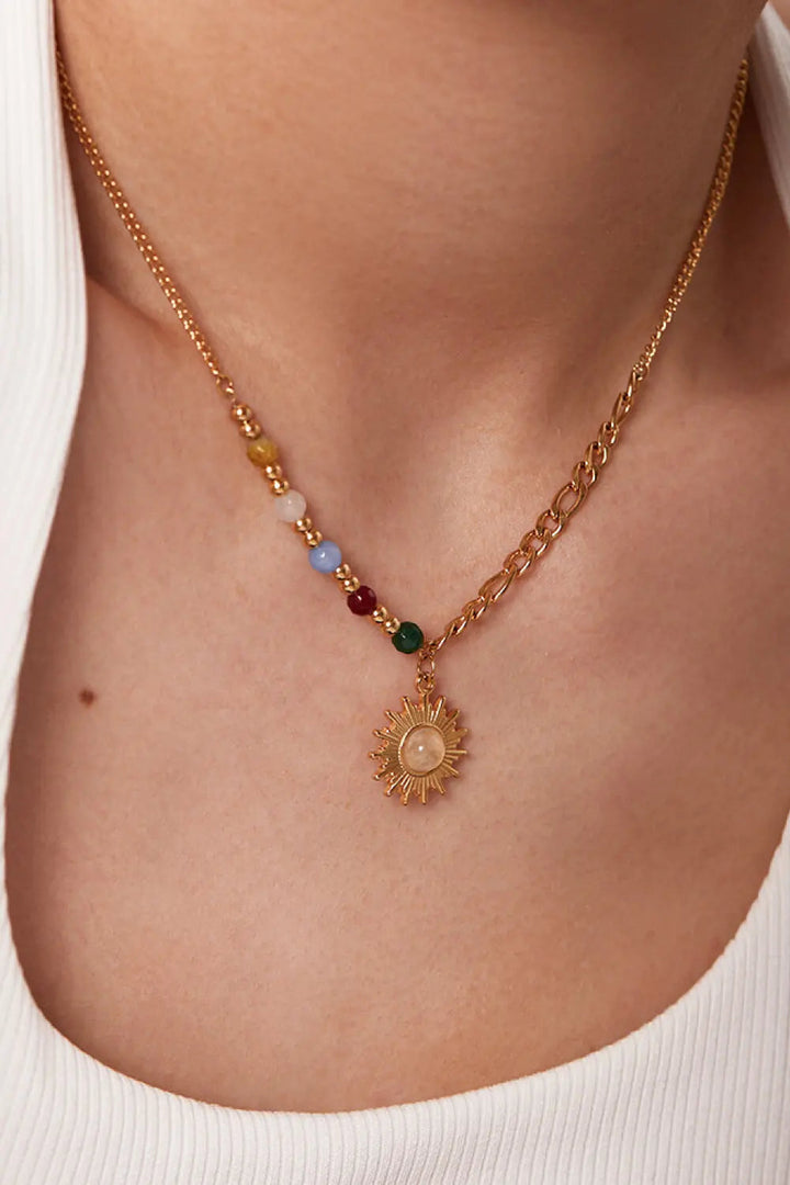 LOVCIA Opal Sun Shape Pendant Necklace