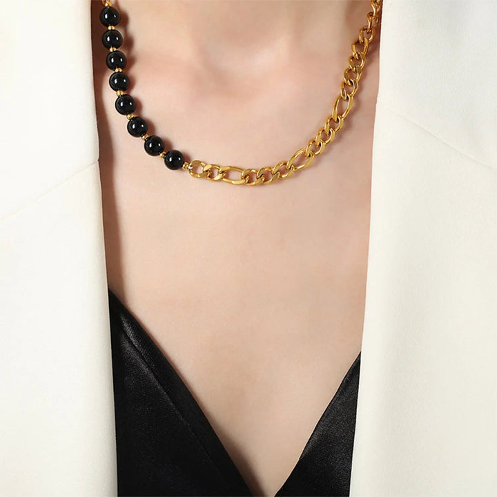 LOVCIA Bead Detail Chunky Chain Necklace