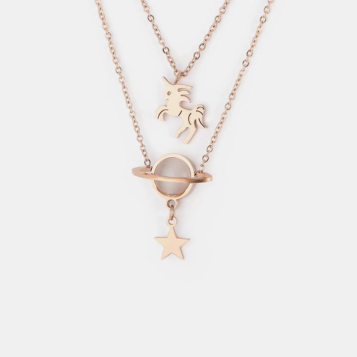 LOVCIA Unicorn and Star Shape Double-Layered Pendant Necklace