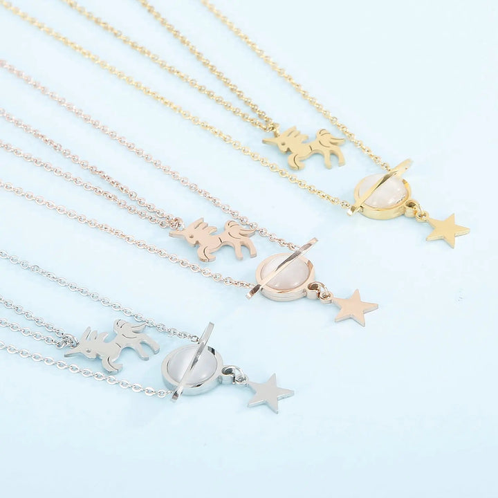 LOVCIA Unicorn and Star Shape Double-Layered Pendant Necklace