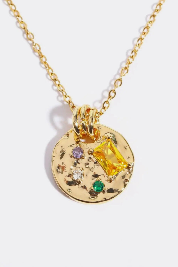 LOVCIA Inlaid Multicolored Zircon Round Pendant Copper Necklace