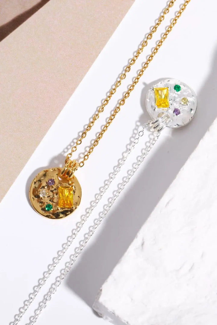 LOVCIA Inlaid Multicolored Zircon Round Pendant Copper Necklace