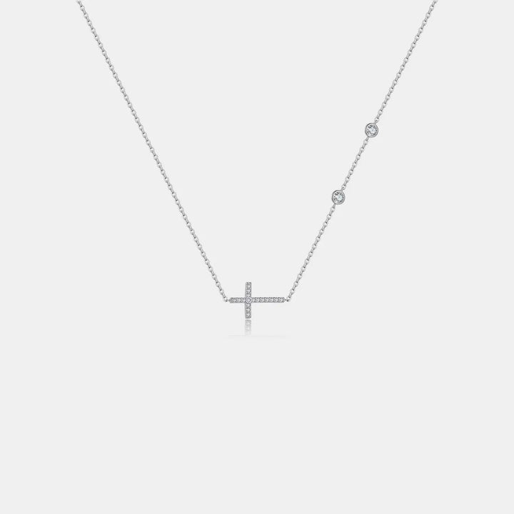 Zircon 925 Sterling Silver Cross Necklace LOVCIA