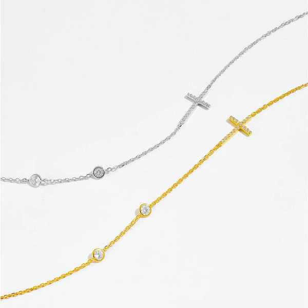 Zircon 925 Sterling Silver Cross Necklace LOVCIA