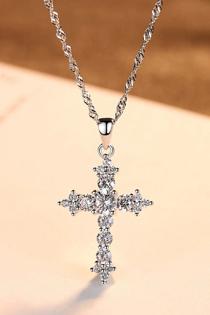 Zircon Cross Pendant 925 Sterling Silver Necklace LOVCIA