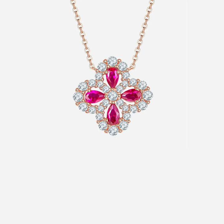 LOVCIA Lab-Grown Ruby 925 Sterling Silver Flower Shape Necklace