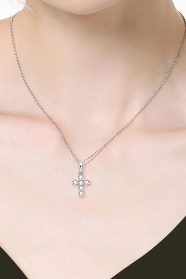 LOVCIA 925 Sterling Silver Cross Moissanite Pendant Necklace