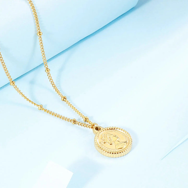 LOVCIA Stainless Steel Coin Pendant Necklace