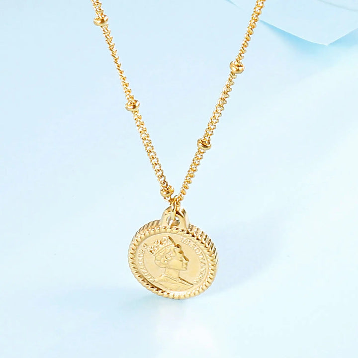 LOVCIA Stainless Steel Coin Pendant Necklace