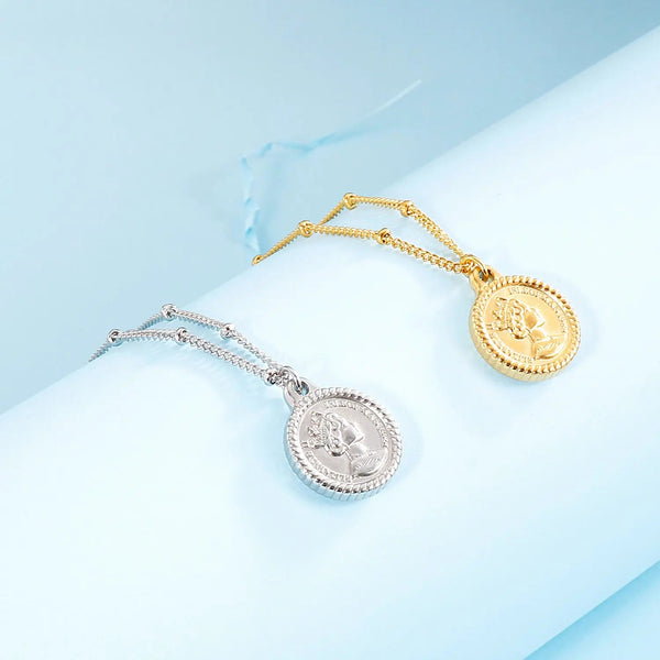 LOVCIA Stainless Steel Coin Pendant Necklace