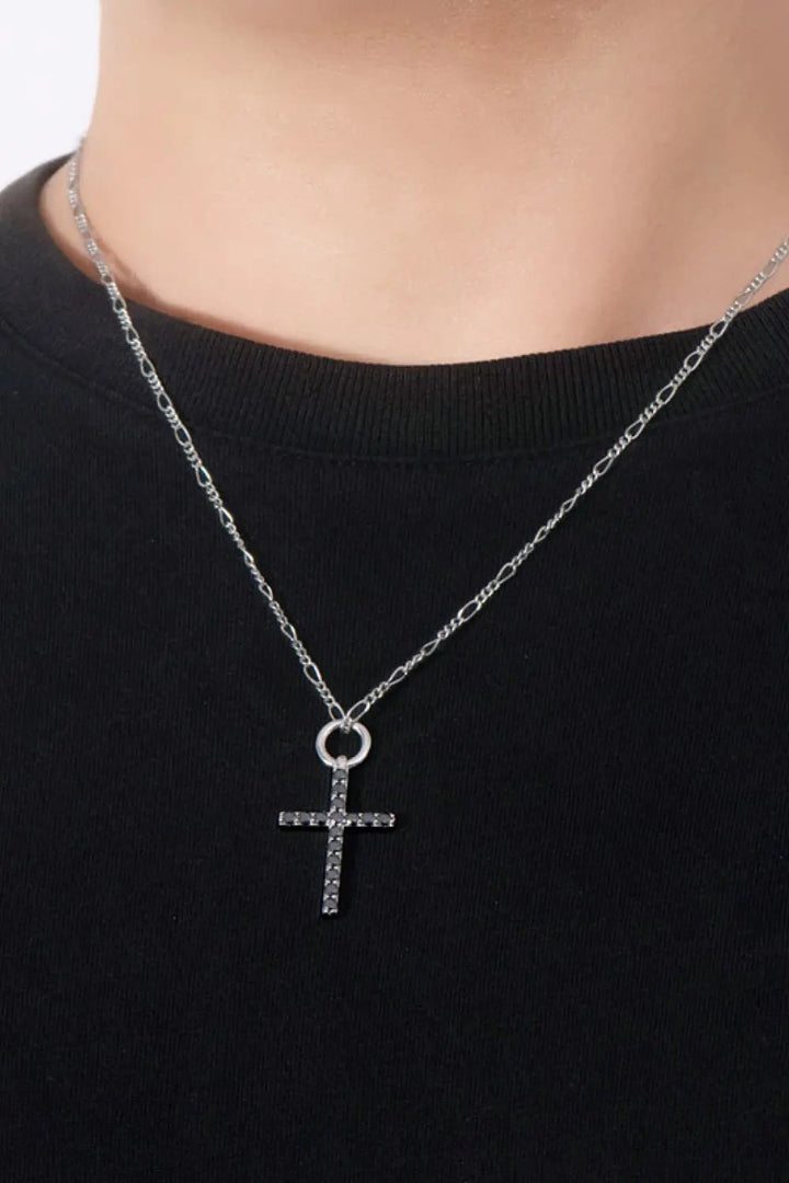 LOVCIA Moissanite Cross Pendant Platinum-Plated Necklace