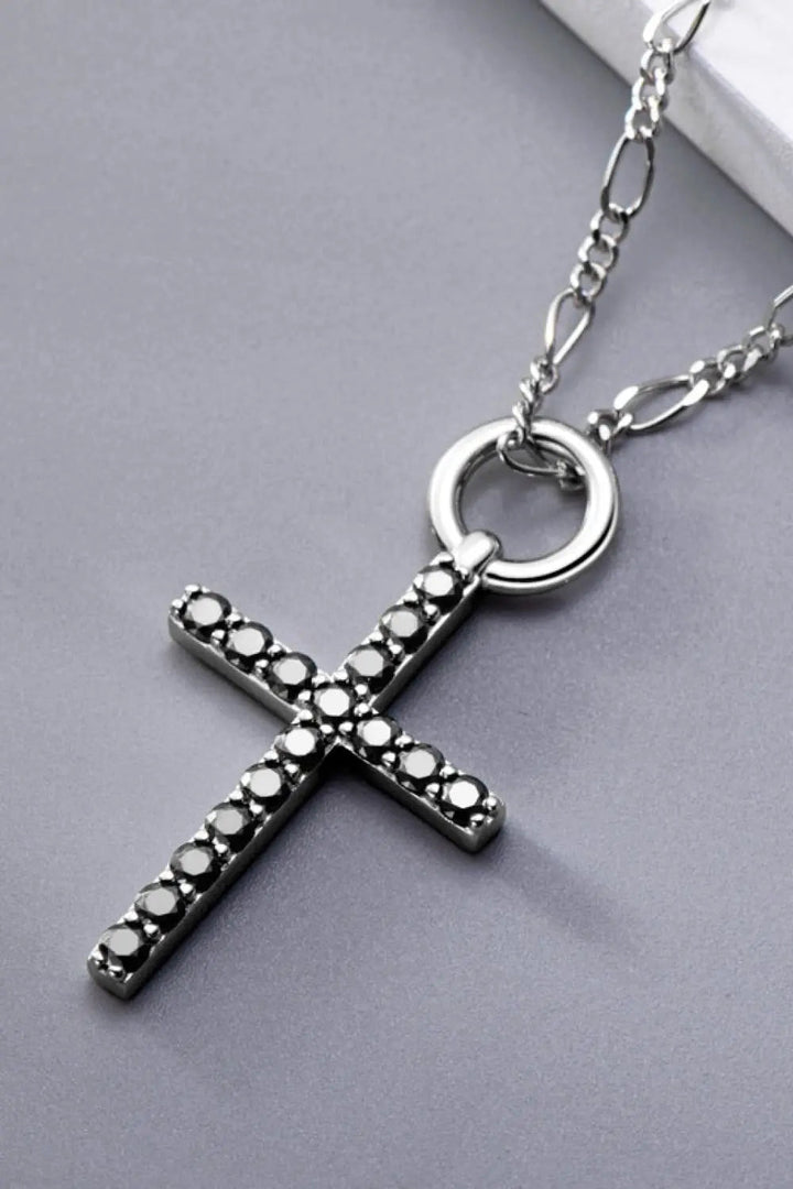 LOVCIA Moissanite Cross Pendant Platinum-Plated Necklace