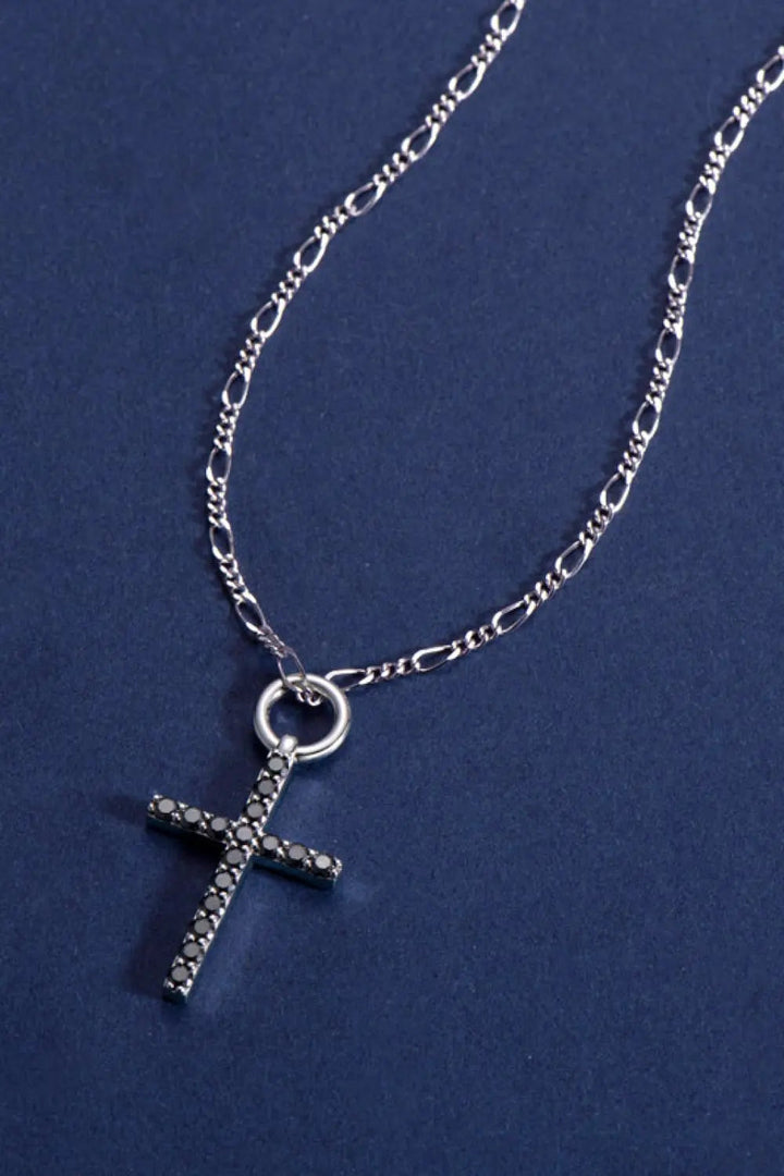 LOVCIA Moissanite Cross Pendant Platinum-Plated Necklace