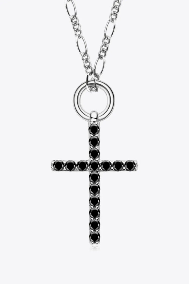 LOVCIA Moissanite Cross Pendant Platinum-Plated Necklace