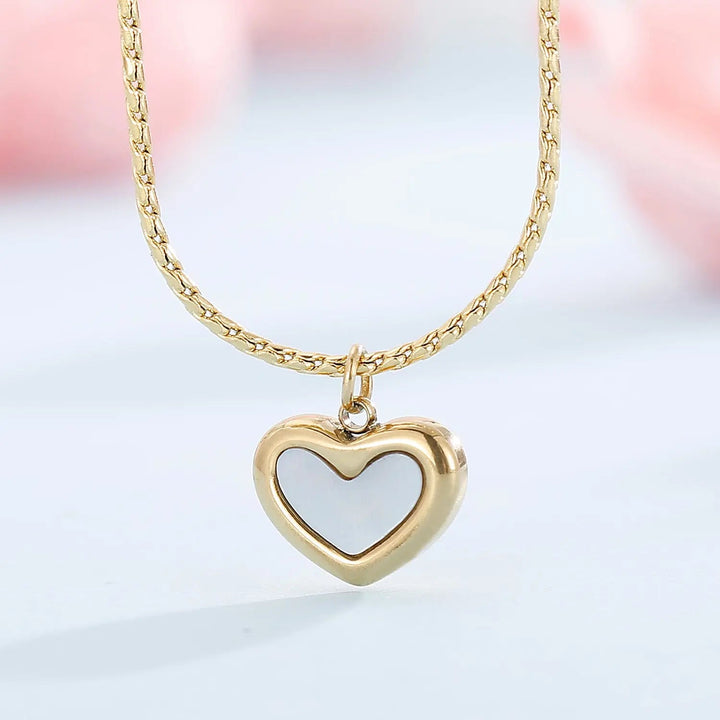 LOVCIA Mother-Of-Pearl Heart Pendant Stainless Steel Necklace