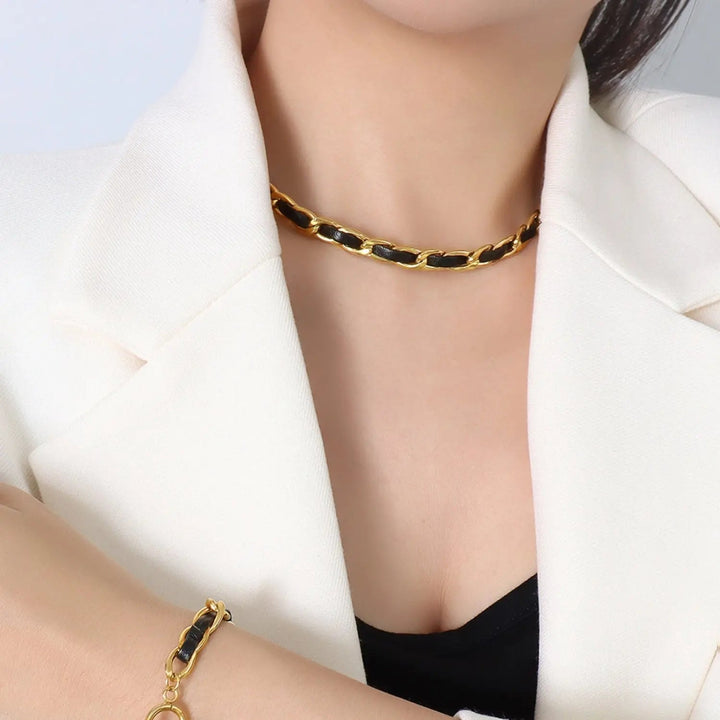 18K Gold-Plated Leather Chain Necklace LOVCIA