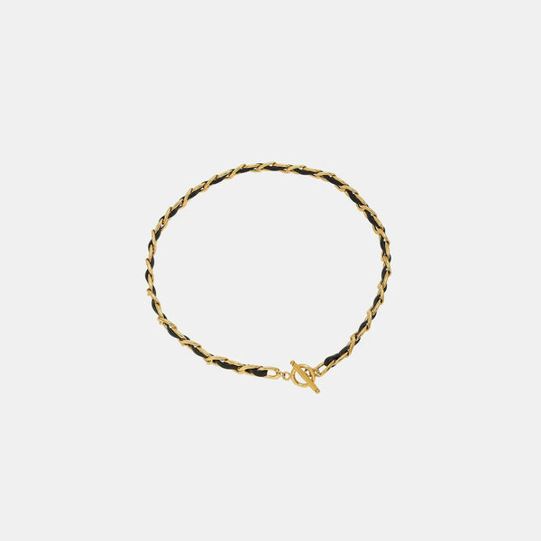 LOVCIA 18K Gold-Plated Leather Chain Necklace