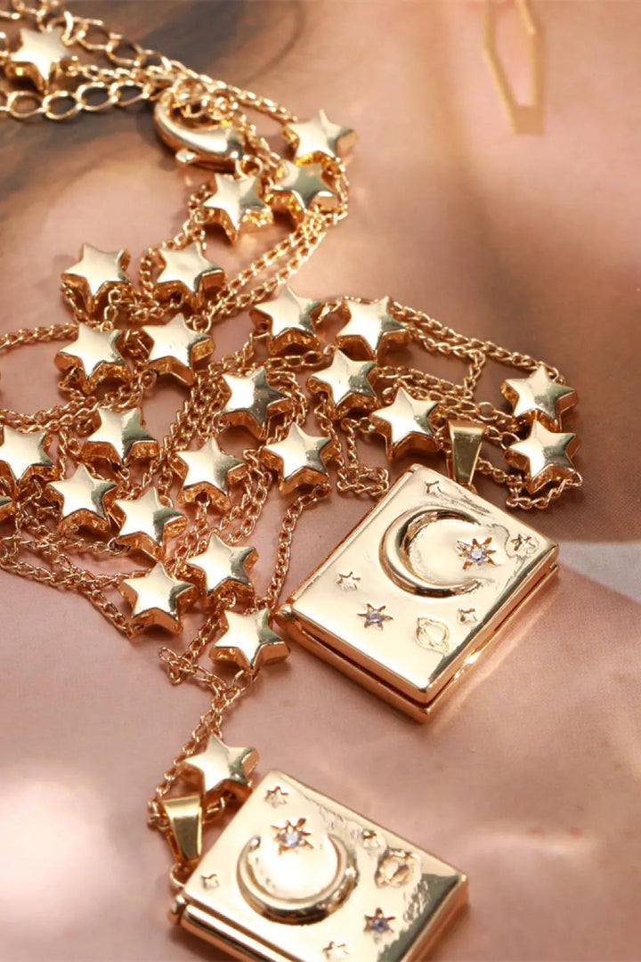 LOVCIA Star and Moon Copper 14K Gold-Plated Necklace