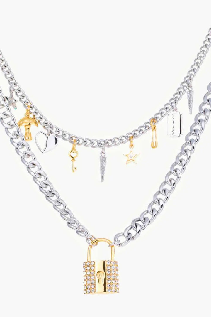 5-Piece Wholesale Lock Pendant Double-Layered Necklace LOVCIA