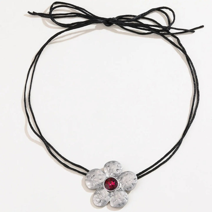 LOVCIA Tied Alloy Rhinestone Flower Shape Necklace