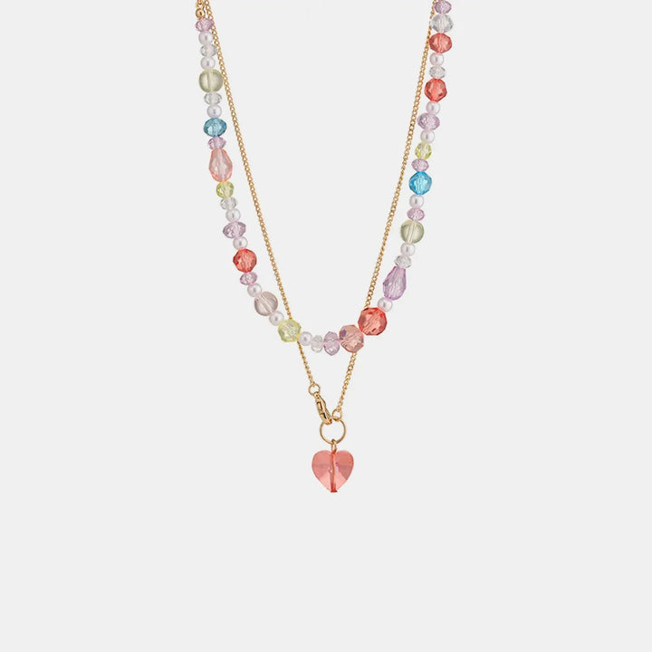 LOVCIA Beaded Double-Layered Heart Pendant Necklace