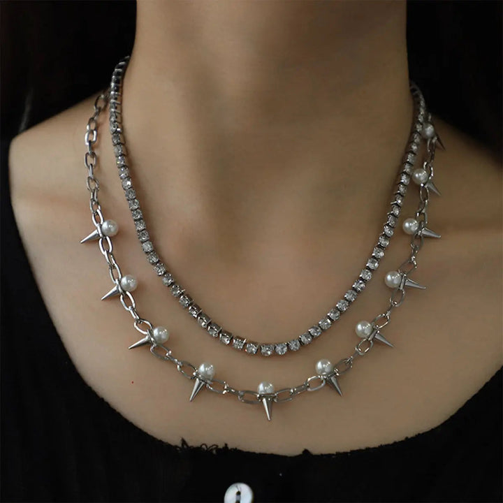 LOVCIA Rhinestone Double-Layered Necklace