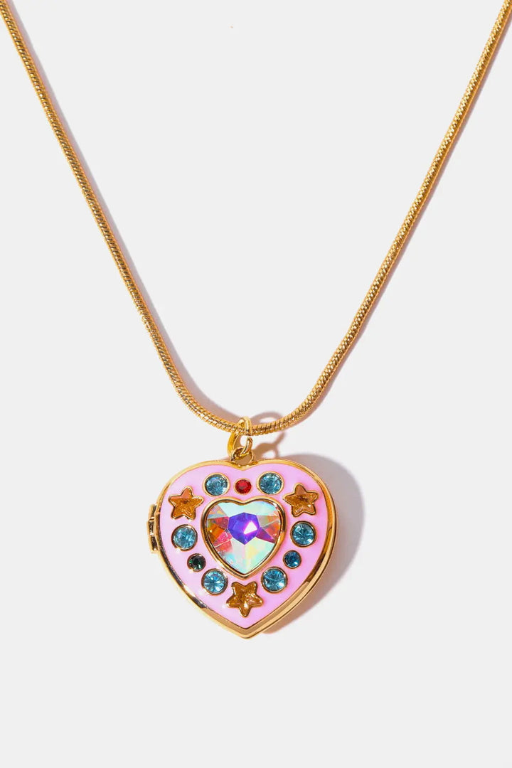 LOVCIA Rhinestone Decor Heart Box Pendant Necklace