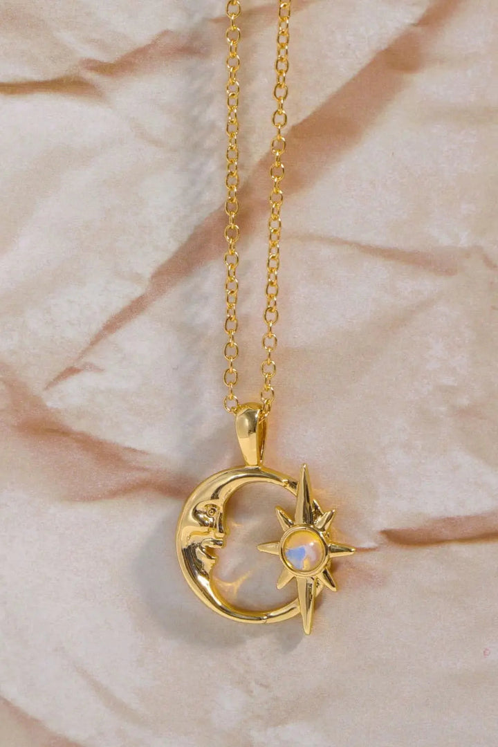 LOVCIA Copper 14K Gold-Plated Moon & Star Shape Pendant Necklace