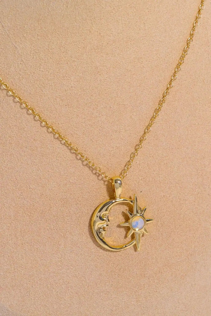 LOVCIA Copper 14K Gold-Plated Moon & Star Shape Pendant Necklace