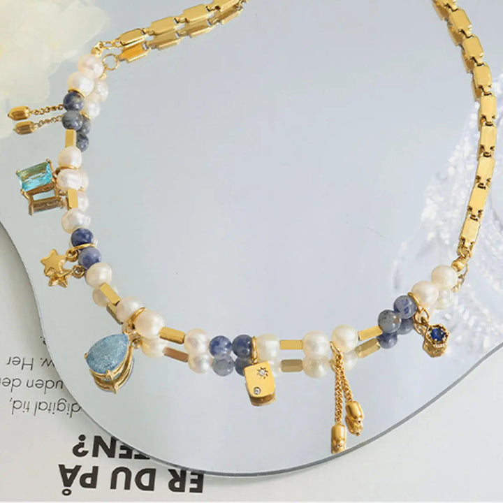 18K Gold-Plated Beaded Charm Necklace LOVCIA