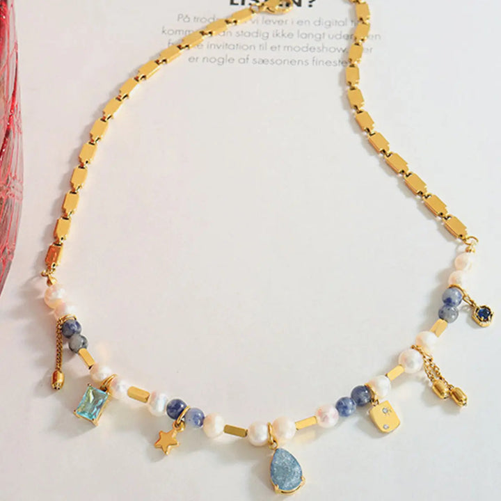 18K Gold-Plated Beaded Charm Necklace LOVCIA