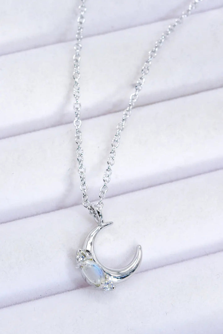 LOVCIA Natural Moonstone Moon Pendant Necklace