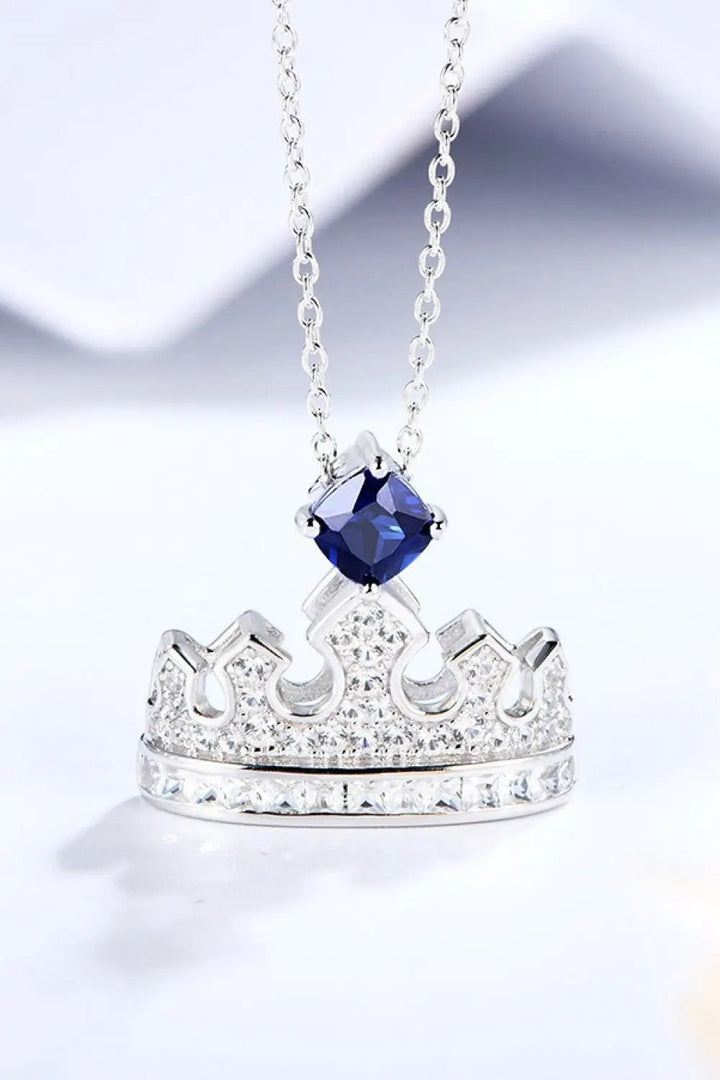 Zircon Lab-Grown Sapphire Crown Shape Pendant Necklace LOVCIA