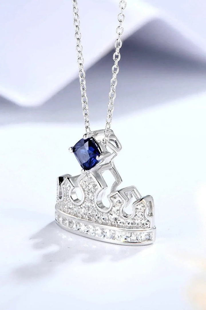 Zircon Lab-Grown Sapphire Crown Shape Pendant Necklace LOVCIA