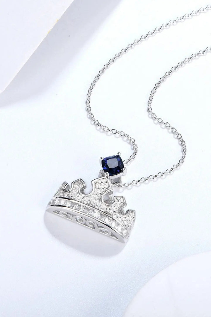 Zircon Lab-Grown Sapphire Crown Shape Pendant Necklace LOVCIA