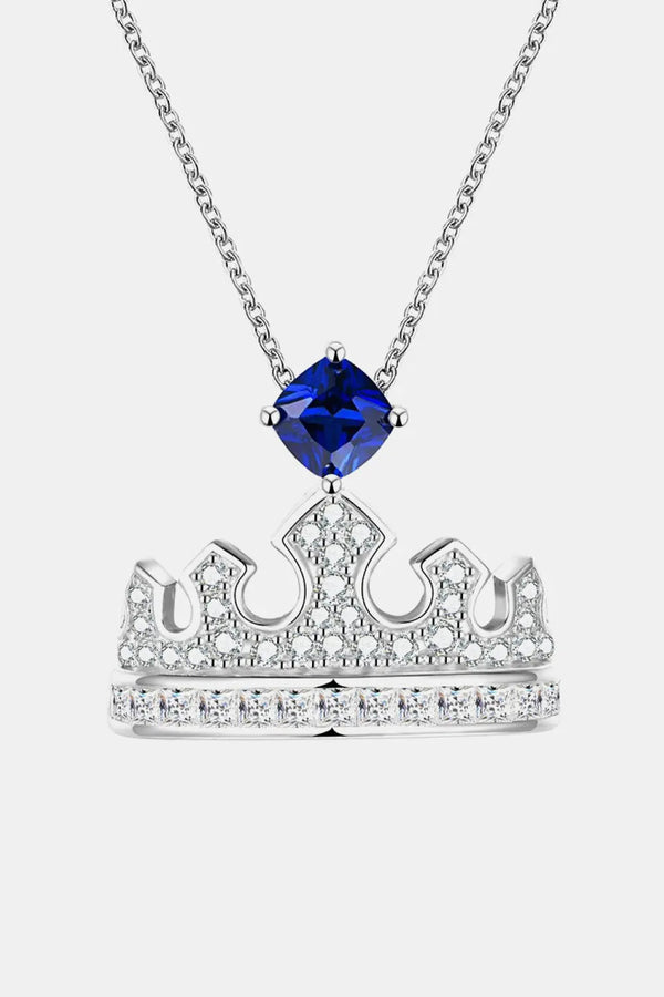 Zircon Lab-Grown Sapphire Crown Shape Pendant Necklace LOVCIA