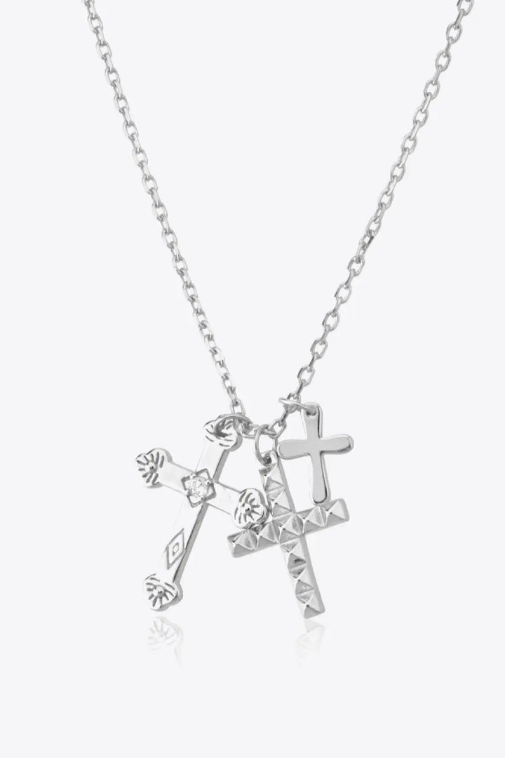 LOVCIA Inlaid Zircon Cross Pendant 925 Sterling Silver Necklace