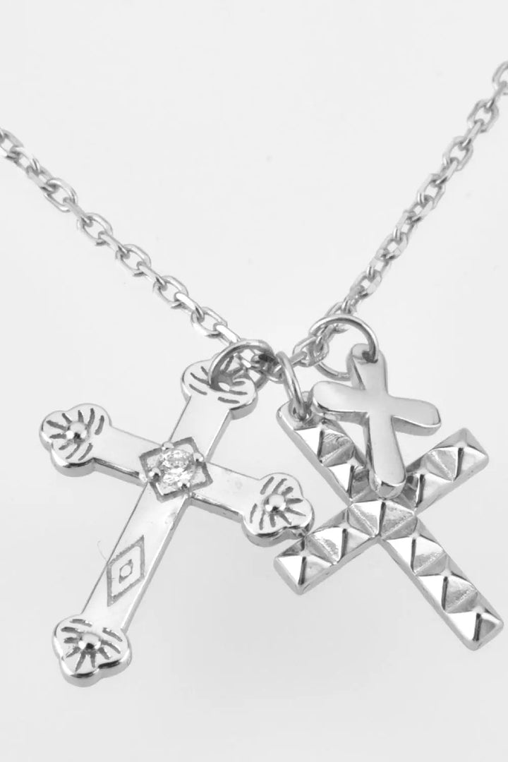 LOVCIA Inlaid Zircon Cross Pendant 925 Sterling Silver Necklace