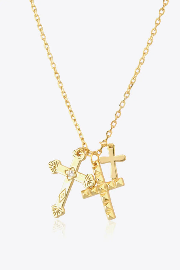 LOVCIA Inlaid Zircon Cross Pendant 925 Sterling Silver Necklace