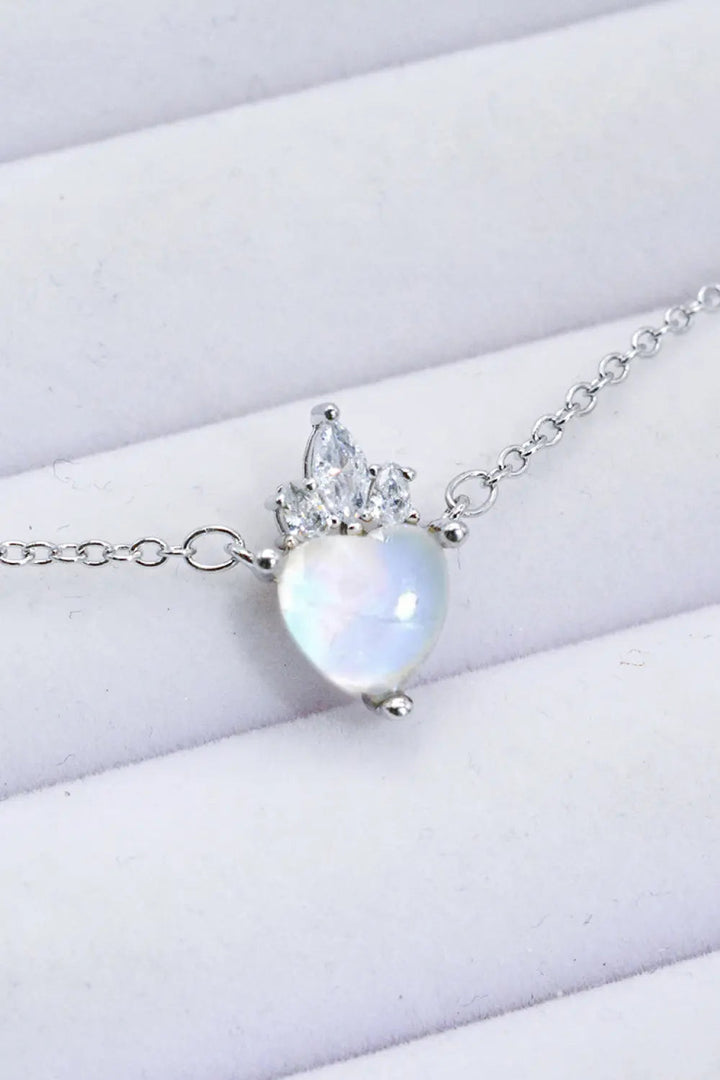 LOVCIA 925 Sterling Silver Moonstone Heart Pendant Necklace